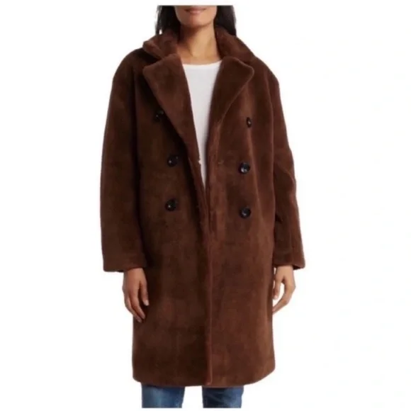 Rebecca Minkoff Long Wool Teddy Coat Brown - Picture 5 of 8